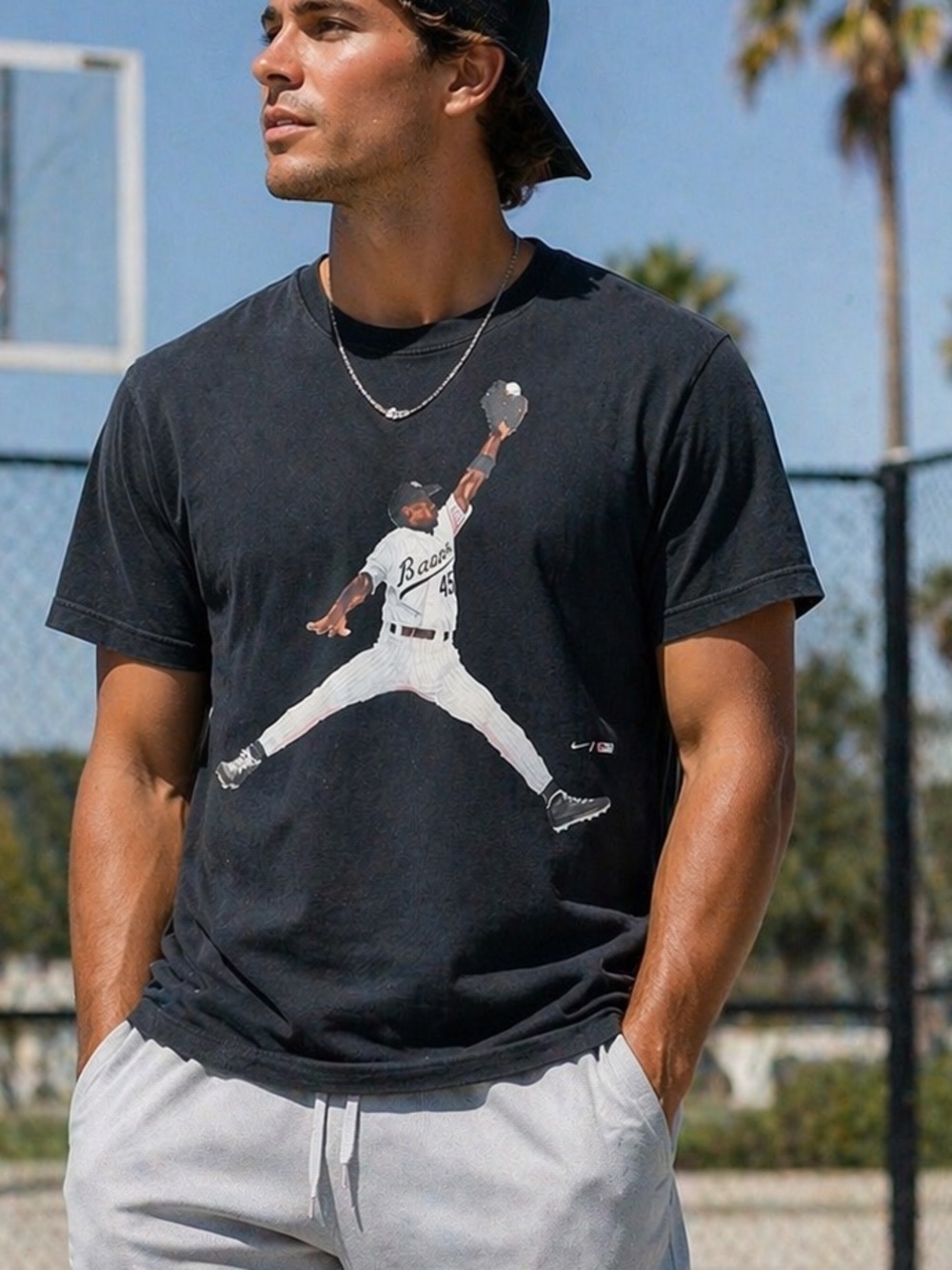 Jordan Black Graphic Short Sleeve Tee with Baseball Jumpman Print